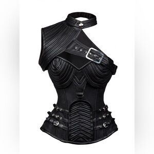 CHARMIAN Gothic Black Spiral Steel Boned Corset with Top